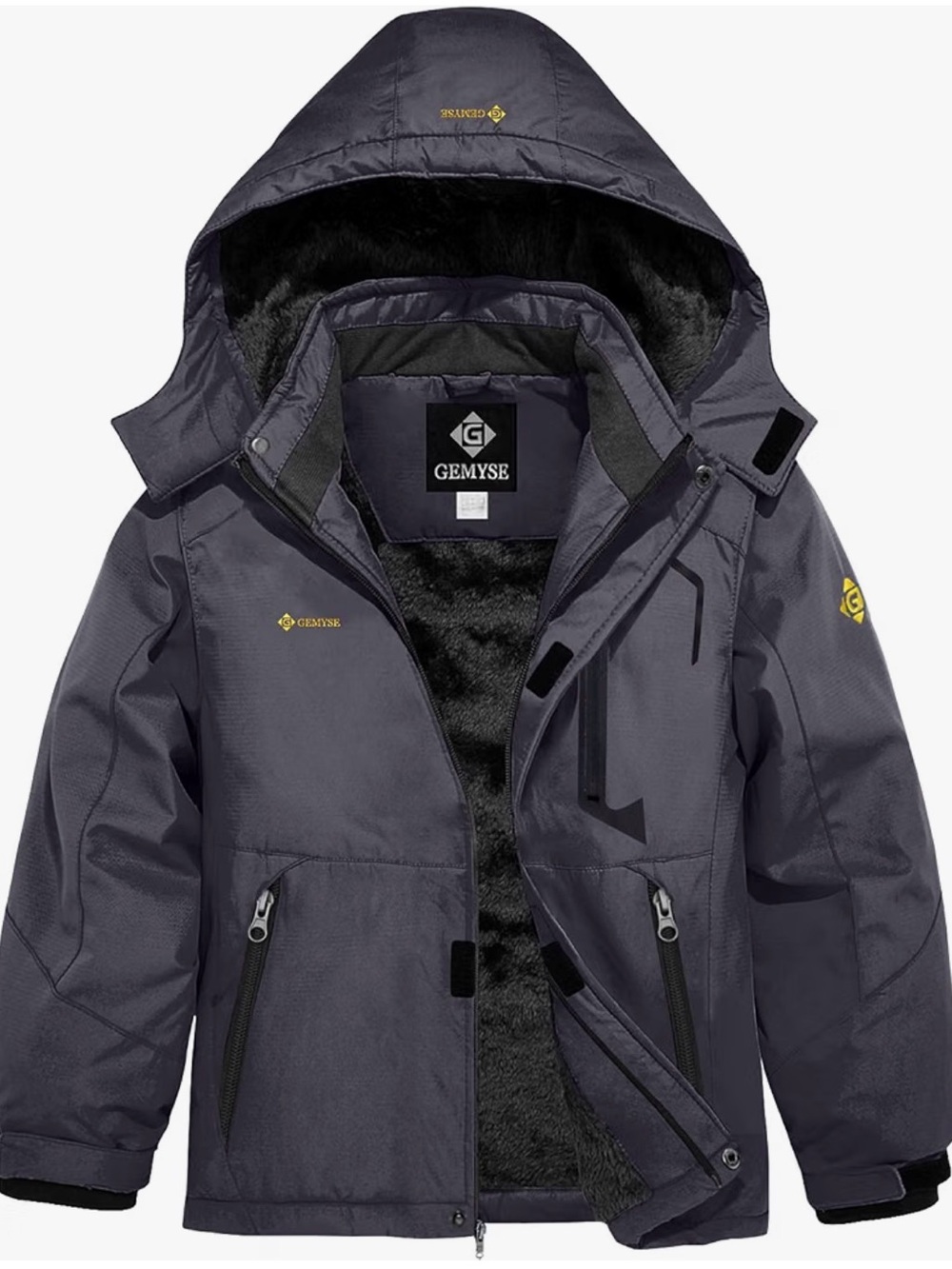 Boy's Waterproof Ski Jacket Fleece Winter Coat with Detachable Hood